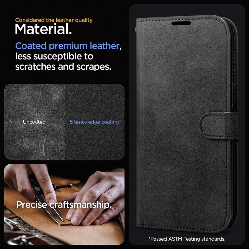 Spigen iPhone 15 Pro Max case cover Wallet S Pro Premium Leather with Wrist Strap/ Body Strap - Black